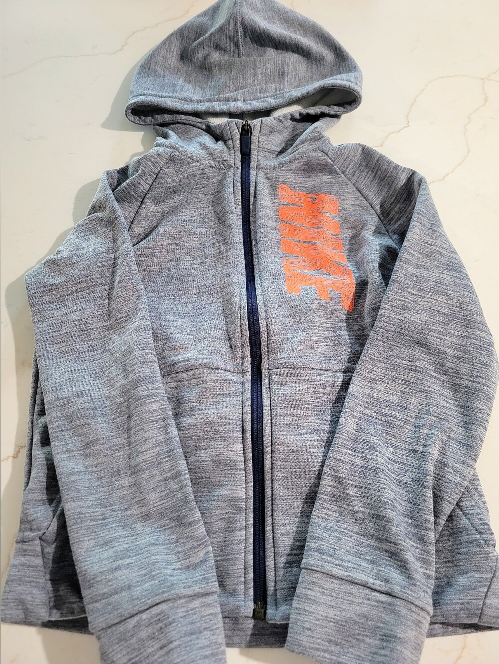 Nike Youth Heather Gray Hooded Zip Jacket with Orange Logo